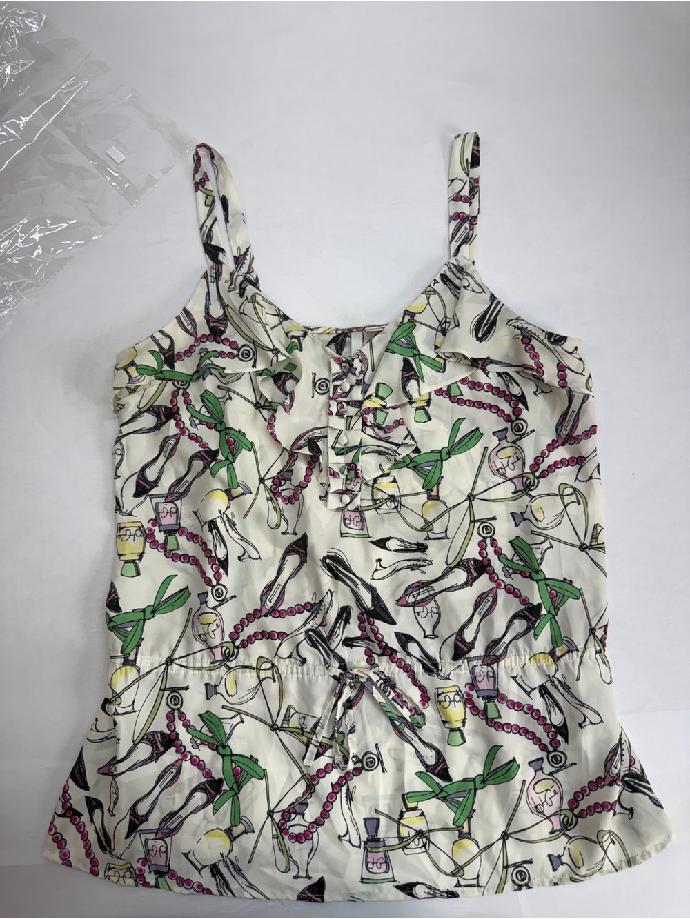 White Printed Spaghetti-Strap Top